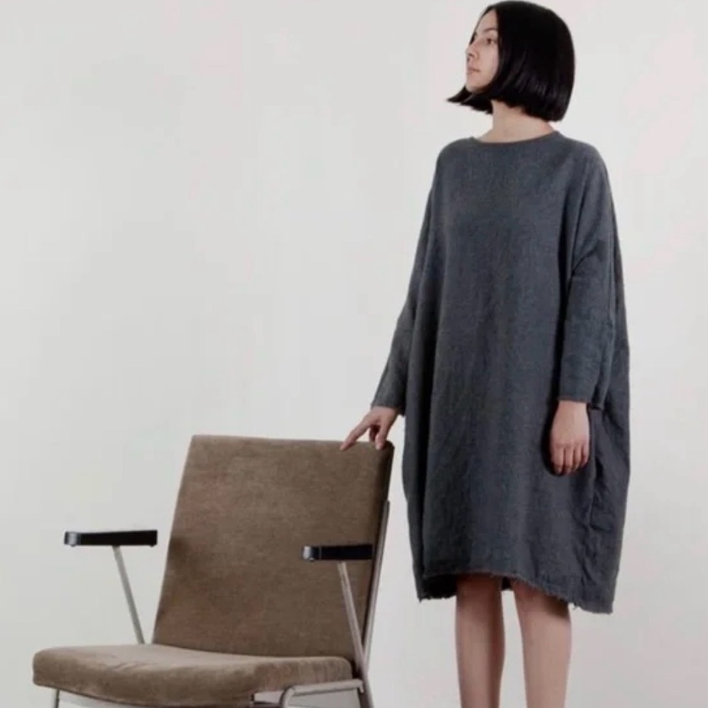 Relaxed Oversized Midi Dress in Charcoal Gray